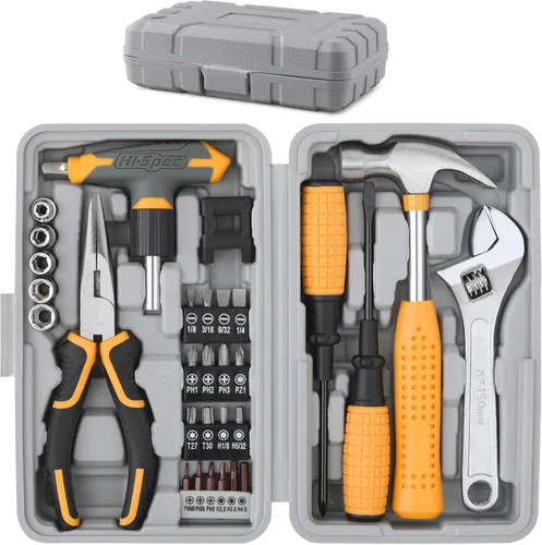 Vista 13 de Hi-Spec Juego de herramientas, kit de herramientas para el hogar rojo y juego de herramientas de inicio para el hogar y la oficina, caja