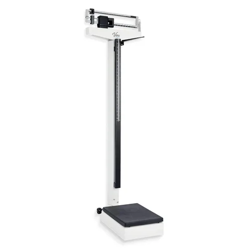 AdirMed Báscula mecánica para médicos con barra de altura, escala de medición manual, pantalla a nivel de los ojos, haz fundido a presión de doble