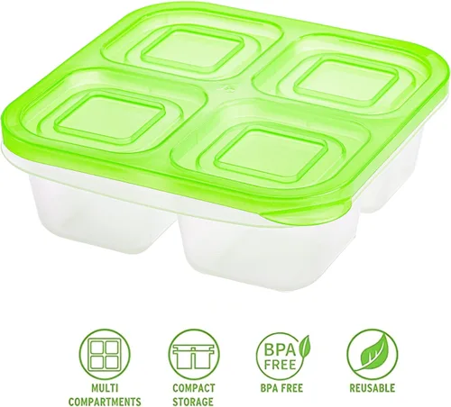 Vista 3 de AVLA Paquete de 10 cajas Bento para aperitivos, contenedores reutilizables para preparación de comidas, 4 compartimentos, cajas de almuerzo Bento
