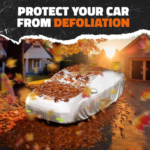 Vista 7 de Mockins - Funda para automóvil de poliéster plateado 190T, para todo tipo de clima, transpirable e impermeable, protegerá tu vehículo contra el clima