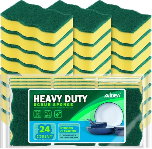 Vista 10 de AIDEA Esponjas de cocina, paquete de 24 esponjas de platos resistentes, esponja de limpieza para fregar platos para el hogar y la cocina
