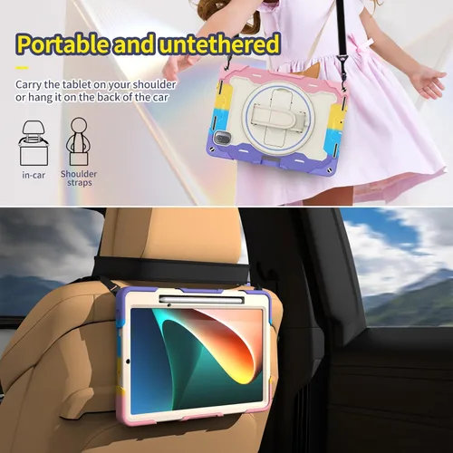 Vista 8 de Funda para Xiaomi Pad 5 / MiPad 5 Pro de 11 pulgadas 2021, resistente funda protectora a prueba de golpes para niños con soporte giratorio de 360°