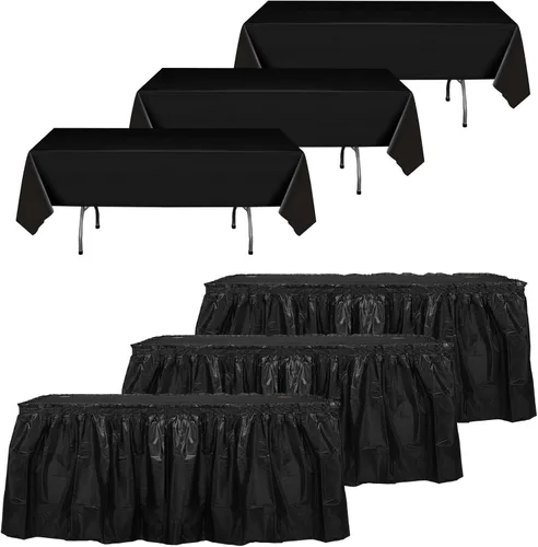 Vista 12 de Oudain 6 piezas de faldas de plástico y manteles a prueba de manchas de 54 x 108 pulgadas, mantel de plástico con volantes de 168 x 29 pulgadas