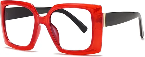 Retro Square Gafas de Lectura con Bloqueo de Luz Azul para Mujeres y Hombres, Tamaño Grande, Anti Reflejo, Anti UV... (rojo/negro, 1.5)