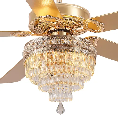 Vista 11 de Asyko Ventilador de Techo de Cristal Fandelier con Luces - Ventiladores de Exterior de 46" con Control Remoto, Ventiladores de Techo de Cristal