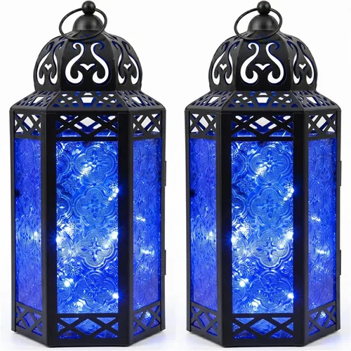 Vista 54 de Guirnalda de luces LED Vela Lanterns para farol marroquí, cristal morado, tamaño grande