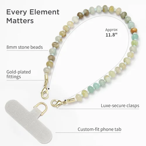 Vista 5 de Posadina Dije de piedra natural para teléfono, correa de muñeca de teléfono curativa con cuentas, cordón de cadena para teléfono celular hecho a
