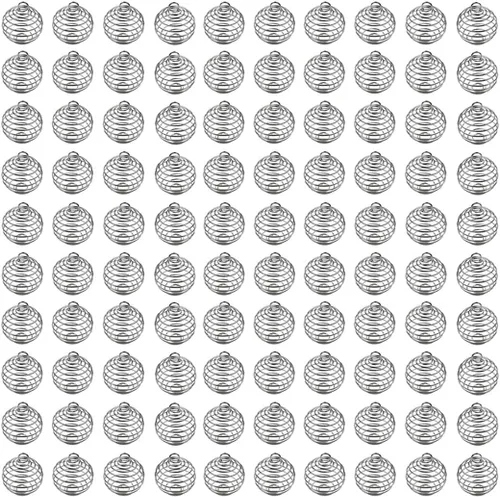 JIALEEY Colgantes de jaulas de cuentas en espiral, 100 unidades de 0.98 x 1.18 pulgadas (0.984 x 1.181 in) chapadas en plata para collar y jaulas