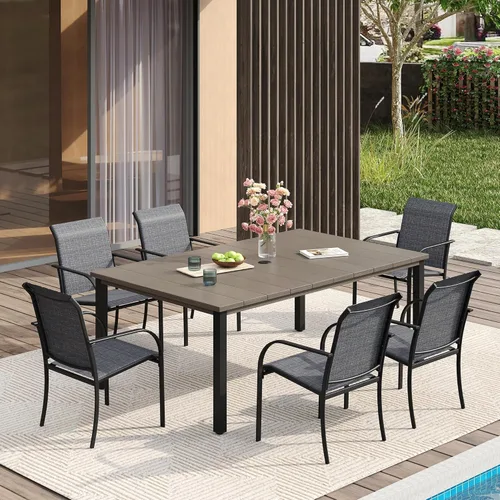 Vista 34 de VICLLAX Juego de comedor de patio de 7 piezas para 6, juego de muebles de exterior incluye mesa rectangular de 59 pulgadas para exteriores y 6