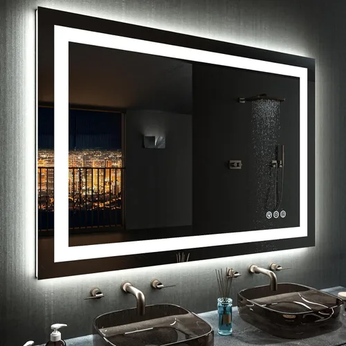 Vista 14 de LOAAO Espejo de baño LED de 72 x 32 pulgadas con luces, antiniebla, regulable, retroiluminado + iluminado frontal, espejo de tocador de baño