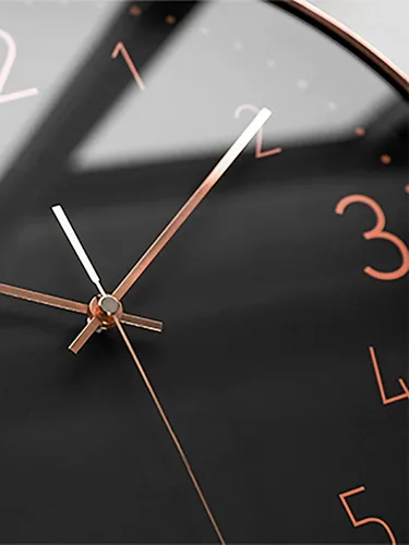 Vista 3 de Stephanie Imports Moderno reloj de pared silencioso de oro rosa sobre negro con tapa de cristal (esfera numérica)