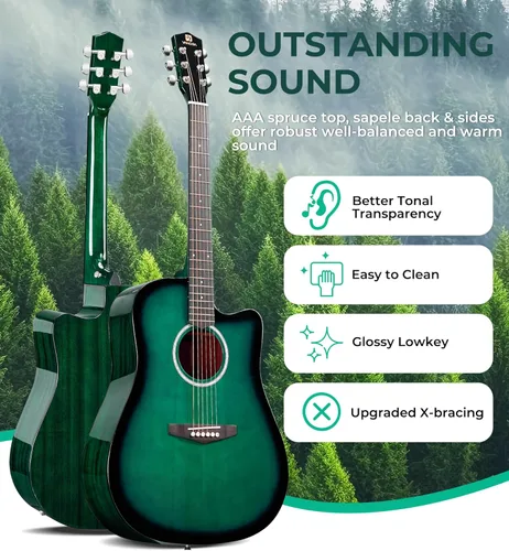 Vista 2 de Vangoa Guitarra acústica, kit de guitarra acústica de tamaño completo de 41 pulgadas con funda acolchada, afinador, correa, púas, cejilla, cuerdas