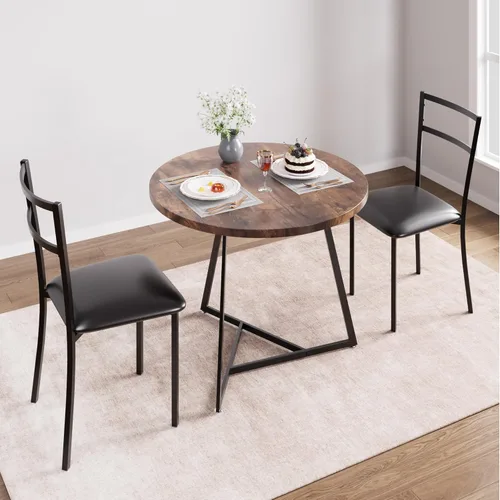Vista 2 de SLKEVERSA Small Dining Table Set for 2, Circle Kitchen Table with 2 Upholstered Chairs and Backrest, 3-Piece Round Table and Chairs Set for