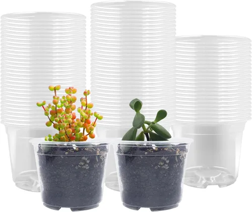 Vista 10 de Paquete de 30 macetas transparentes de vivero de 7/6/5/4/3 pulgadas para plantas, macetas de plástico flexible con agujeros de drenaje, macetas