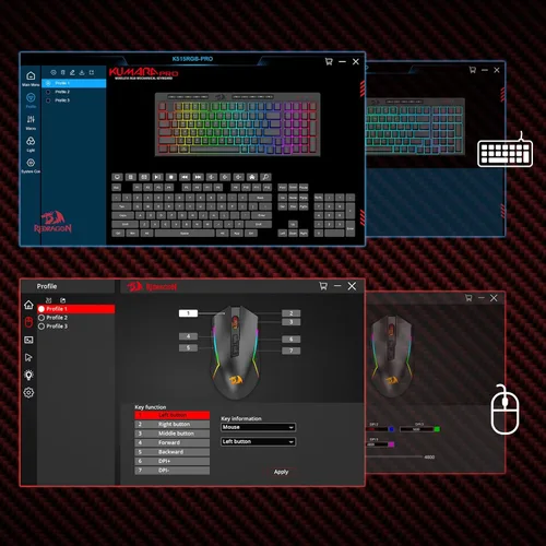 Vista 8 de Redragon S142 Combo de teclado y mouse inalámbricos para juegos, teclado de membrana RGB K515 PRO de 98 teclas y mouse inalámbrico de 4800 DPI