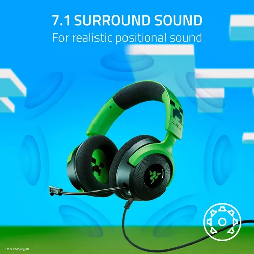 Vista 5 de Razer Kraken V4 X Minecraft Edition Auriculares USB con cable para juegos de PC