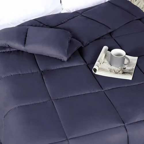 Vista 6 de Superior Edredón sólido de microfibra cepillada, ropa de cama alternativa al plumón, reversible, peso medio, esponjoso, decorativo, relleno de Azul