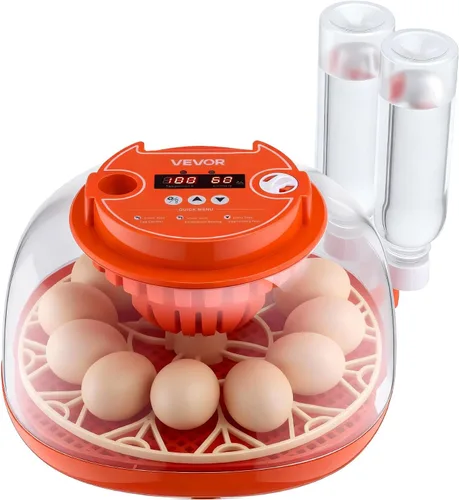 Vista 12 de VEVOR Incubadora de 12 huevos, girador automático de huevos con vela LED, control de temperatura y humedad, ventana transparente de visión de 360°