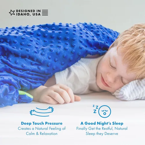 Vista 9 de Harkla Manta con peso para niños - Manta con peso de bambú refrescante de 5 libras para niños - Funda de minky lavable y con cuentas de cristal
