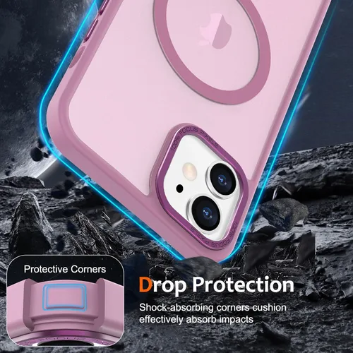 Vista 1214 de Anuck - Funda magnética para iPhone 11 compatible con MagSafe, carcasa trasera mate translúcida dura, borde de TPU, delgada, resistente a impactos