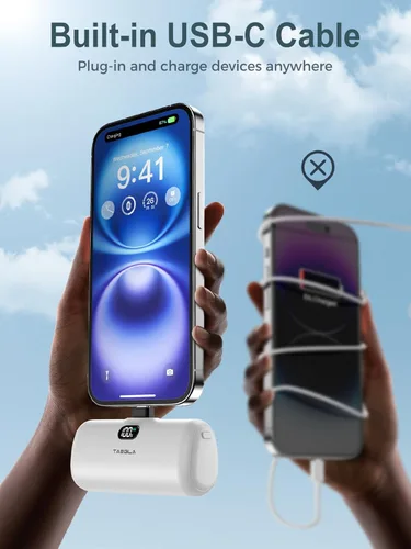 Vista 7 de Taegila Paquete de 2 cargadores de teléfono portátiles para iPhone 17, cargador de batería USB C de 5000 mAh con cable integrado y pantalla LCD