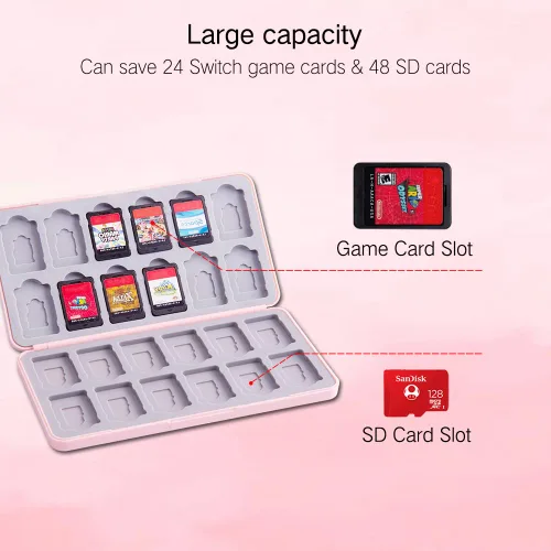 Vista 2 de PERFECTSIGHT Cute Game Card Case for Nintendo Switch Switch Lite OLED, 24 Game Holder Cartridge Case for Game Cards and 24 SD Cards, Kawaii Portable