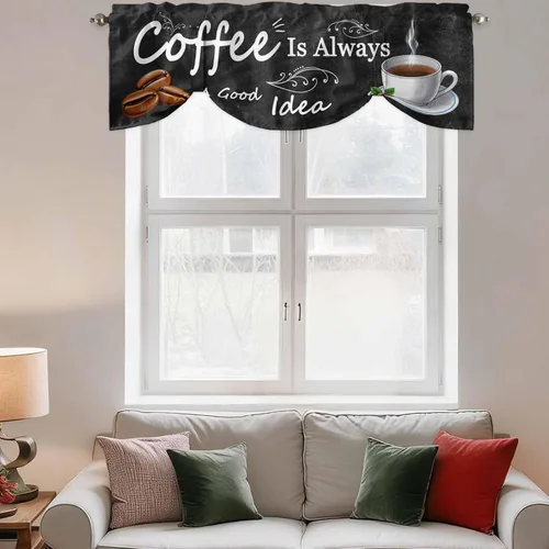 Vista 3 de Cenefas de amarre con temática de café para ventanas, cenefas de cenefa para sala de estar, dormitorio, bolsillo para barra, cenefas estilo granja