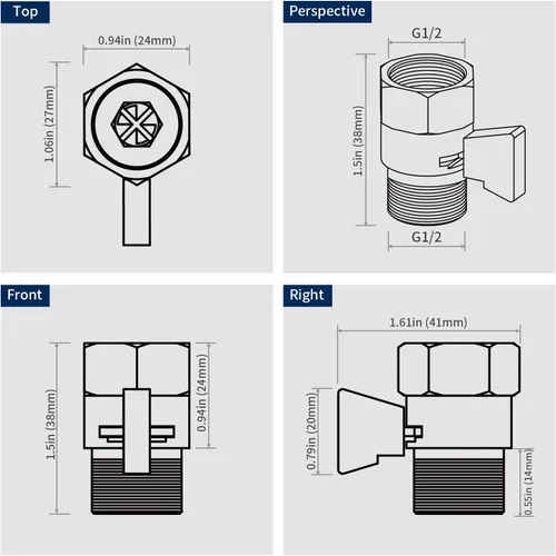 Vista 8 de Tenfe Válvula de control de flujo de agua, válvula de cierre de níquel cepillado para ducha de mano Válvula de apagado de presión de agua ajustable