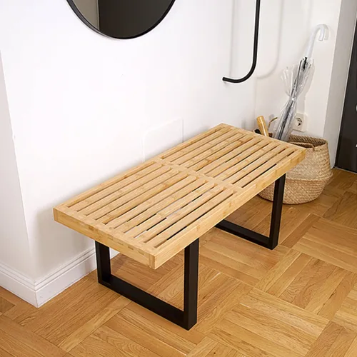 Vista 11 de Banco de madera con listones Nelson de bambú, pequeños bancos de madera para entrada, sala de estar y comedor, cocina, dormitorio, baño, pasillo