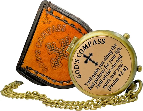 Vista 7 de God’s Compass – Christian Brass Compass Gift Set with Engraved Bible Verses Faith-Based Religious Gifts for Graduation, Baptism, Confirmation &