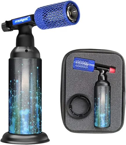 Vista 10 de Antorcha de butano con dispositivo antiquemaduras, cubierta protectora de acero inoxidable, encendedor de antorcha de cocina recargable, protector