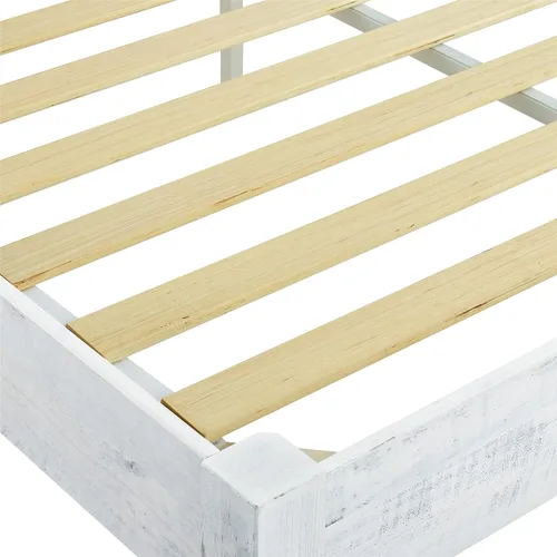 Vista 7 de MUSEHOMEINC Base de cama de plataforma de madera maciza, estilo rústico, base de colchón (no necesita somier), acabado blanco lavado, tamaño Queen