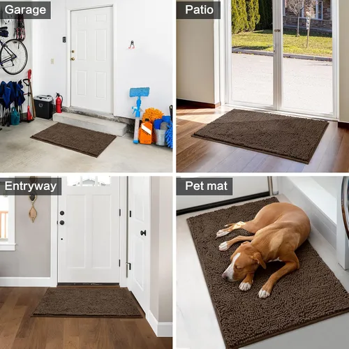 Vista 6 de HOMEIDEAS Tapete para entrada interior, 32 x 20 pulgadas, felpilla altamente absorbente, lavable, antideslizante, para puerta de bienvenida