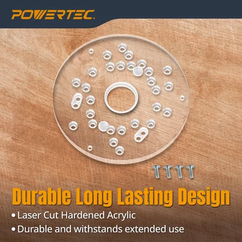 Vista 6 de POWERTEC Placa Base para Router de Acrílico de 5-3/4 pulgadas con tornillos y agujeros preperforados para routers de corte y inmersión, placa
