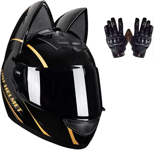 Vista 11 de Casco de locomotora con orejas de gato con certificación DOT, cómodo casco modular de cara completa para motocicleta, casco personalizado para Negro