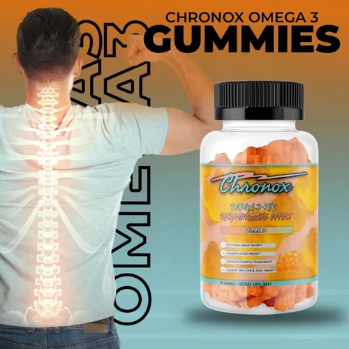 Vista 4 de Chronox Gomitas de aceite de pescado Omega 3 con sabor a naranja para adultos, delicioso suplemento de Omega 3 masticable con aceite de pescado