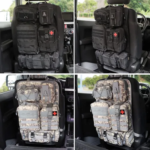 Vista 5 de MAIKER - Organizador táctico para respaldo de asiento de auto, organizador de panel de vehículo con 5 bolsas Molle desmontables, tamaño universal