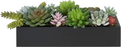 MyGift Centro de mesa de plantas suculentas artificiales modernas de 12 pulgadas en maceta rectangular de madera negra