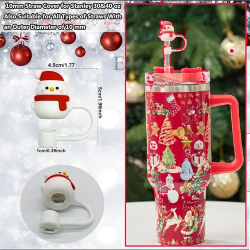 Vista 4 de Stanley Cup30 y 40 onzas, 8 cubiertas de popote de Navidad de 0.4 pulgadas para Stanley, accesorios para copas Stanley, a prueba de polvo