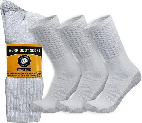 Vista 9 de Calcetines de algodón de trabajo con punta de acero resistente para hombre, calcetines gruesos de triple acolchado cálido 3 Pares Negro