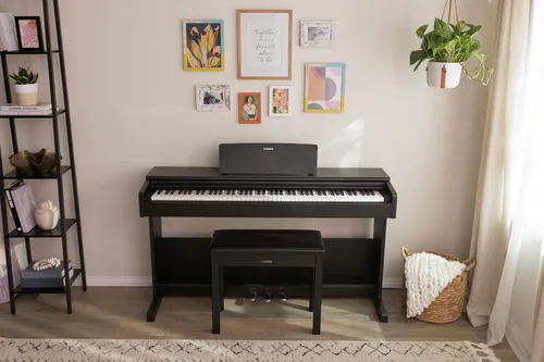Vista 3 de Yamaha Arius Series - Piano vertical digital delgado, gran sonido, teclado compacto con peso, negro (YDPS35B) Teclado compacto con peso, negro
