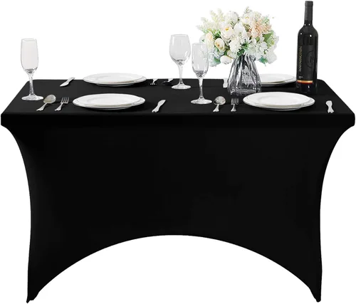 Vista 3 de Paquete de 2 manteles de elastano para mesa de 4, 6 o 9 pies, mantel elástico universal ajustable para fiestas, banquetes, bodas y eventos