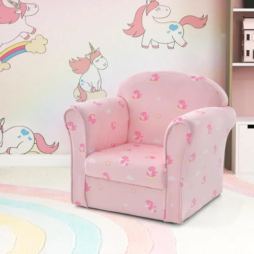 Vista 9 de INFANS Sofá para niños, sillón para niños pequeños con diseño de dibujos animados de construcción de madera resistente, sillón tapizado para niños