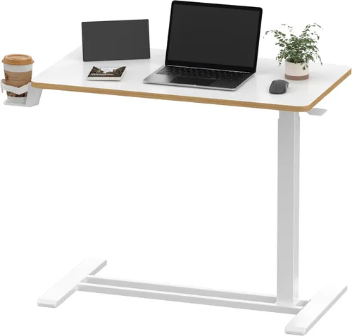 Vista 24 de SANODESK Escritorio móvil de pie con ruedas ocultas, escritorio neumático para laptop, carrito de computadora con ruedas móviles, altura ajustable