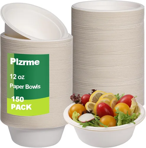 150 cuencos de caña de azúcar ecológicos – Cuencos de papel desechables resistentes de 12 onzas – 100% compostables y biodegradables para alimentos