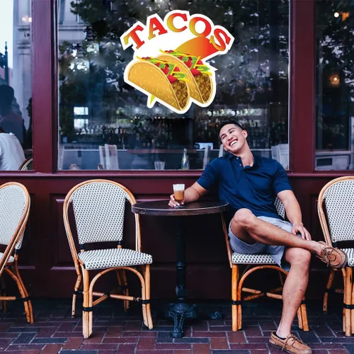 Vista 3 de Calcomanías personalizadas para camiones de alimentos Tacos, guacamole y carne de res, letrero de concesión de concesión de alimentos y bebidas, 10