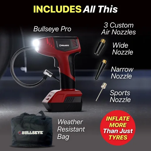 Vista 4 de BULLSEYE PRO - Inflador de neumáticos con manómetro, compacto y portátil, apagado automático, 150 PSI máximo, USB recargable para el hogar y cable