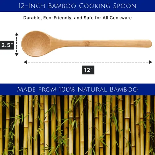 Vista 3 de JapanBargain, Cuchara de cocina de bambú, cuchara de madera para remover y mezclar utensilios de cocina antiadherentes, utensilio de cocina