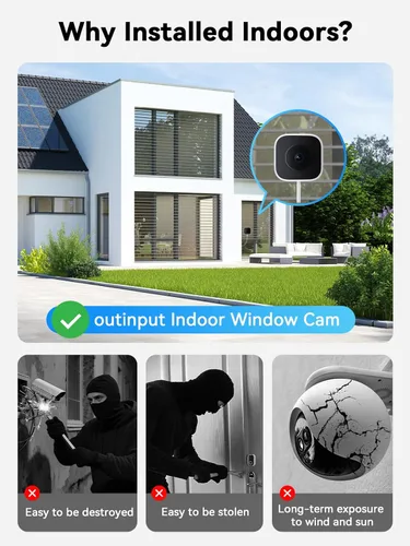 Vista 3 de Outinput Cámara de ventana, cámara de seguridad WiFi 2K 3MP para seguridad del hogar, visión nocturna a color AI, detección de movimiento