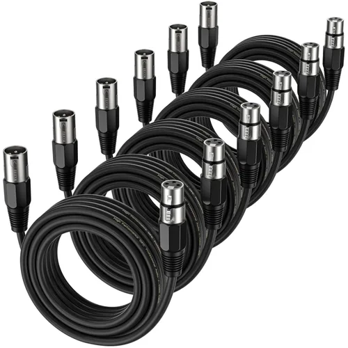 EBXYA Cable XLR de 2 pies, paquete de 6 unidades, cable de micrófono equilibrado con cable XLR de 3 pines macho a hembra, color negro